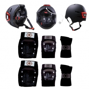 Protecciones Urbanas + Casco Urbano Ajustable Equipado Con Luz Led_2