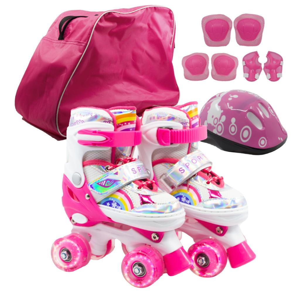 Combo infantil de Patines Ajustables +  Casco + Protecciones  con llantas de luz  - COUGAR