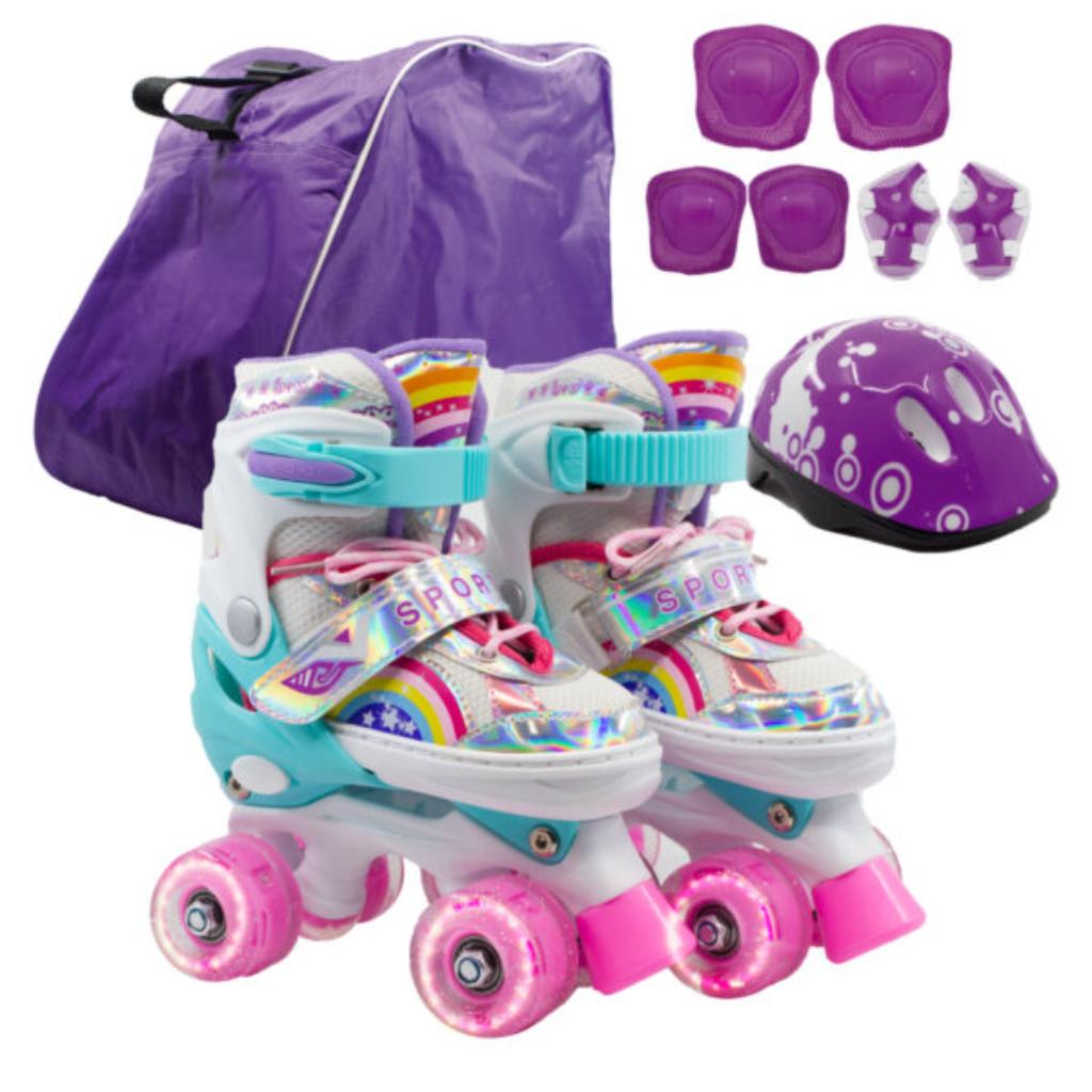 Combo infantil de Patines Ajustables +  Casco + Protecciones  con llantas de luz _2