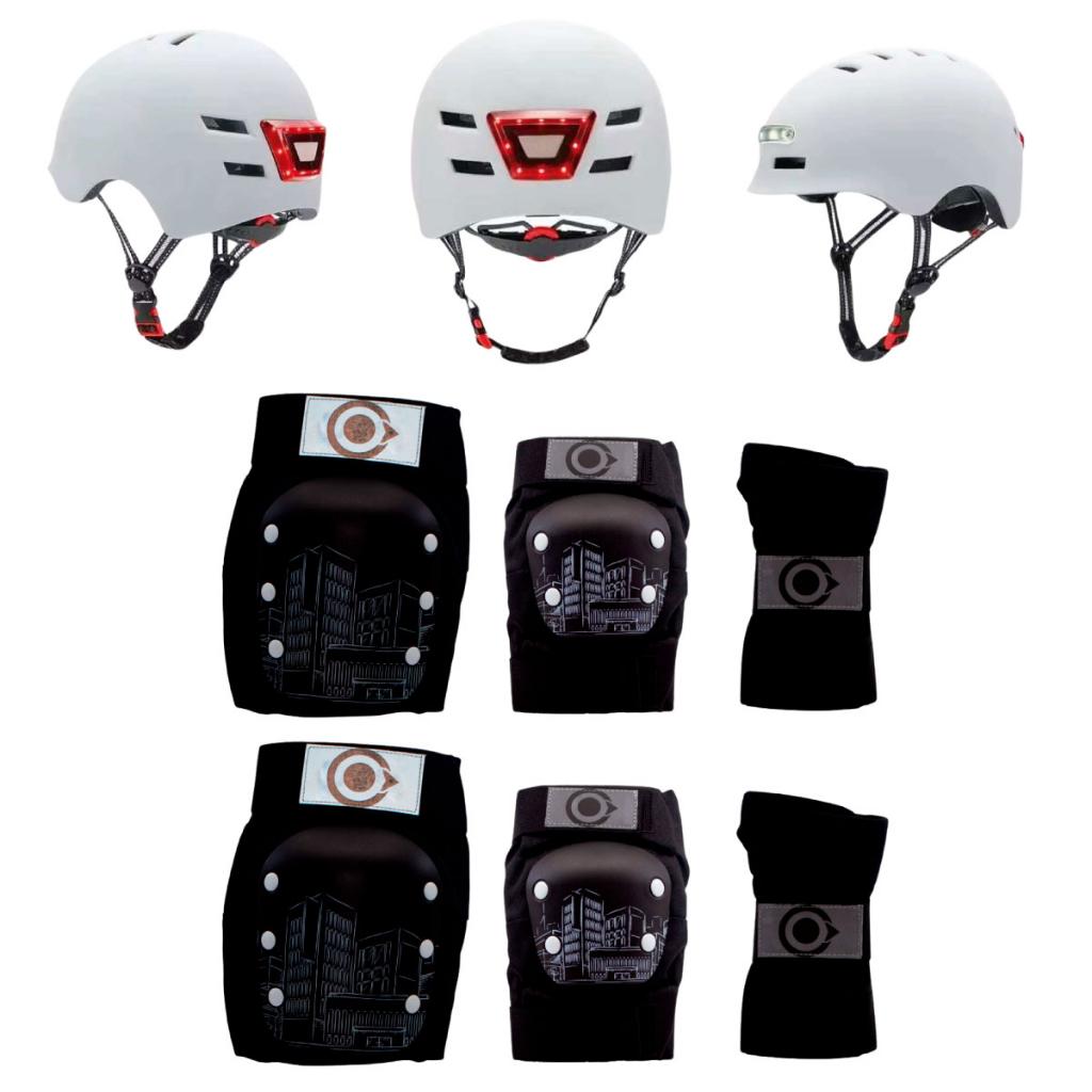 Protecciones Urbanas + Casco Urbano Ajustable Equipado Con Luz Led - COUGAR