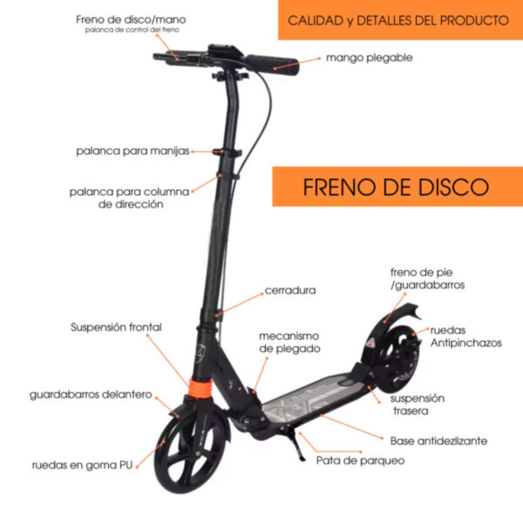 Patineta Urbana Mecánica  con ruedas de 20cm, capacidad de 100 kilos y sistemas de suspensión dual, con freno de disco._2