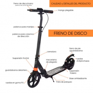 Patineta Urbana Mecánica  con ruedas de 20cm, capacidad de 100 kilos y sistemas de suspensión dual, con freno de disco._2